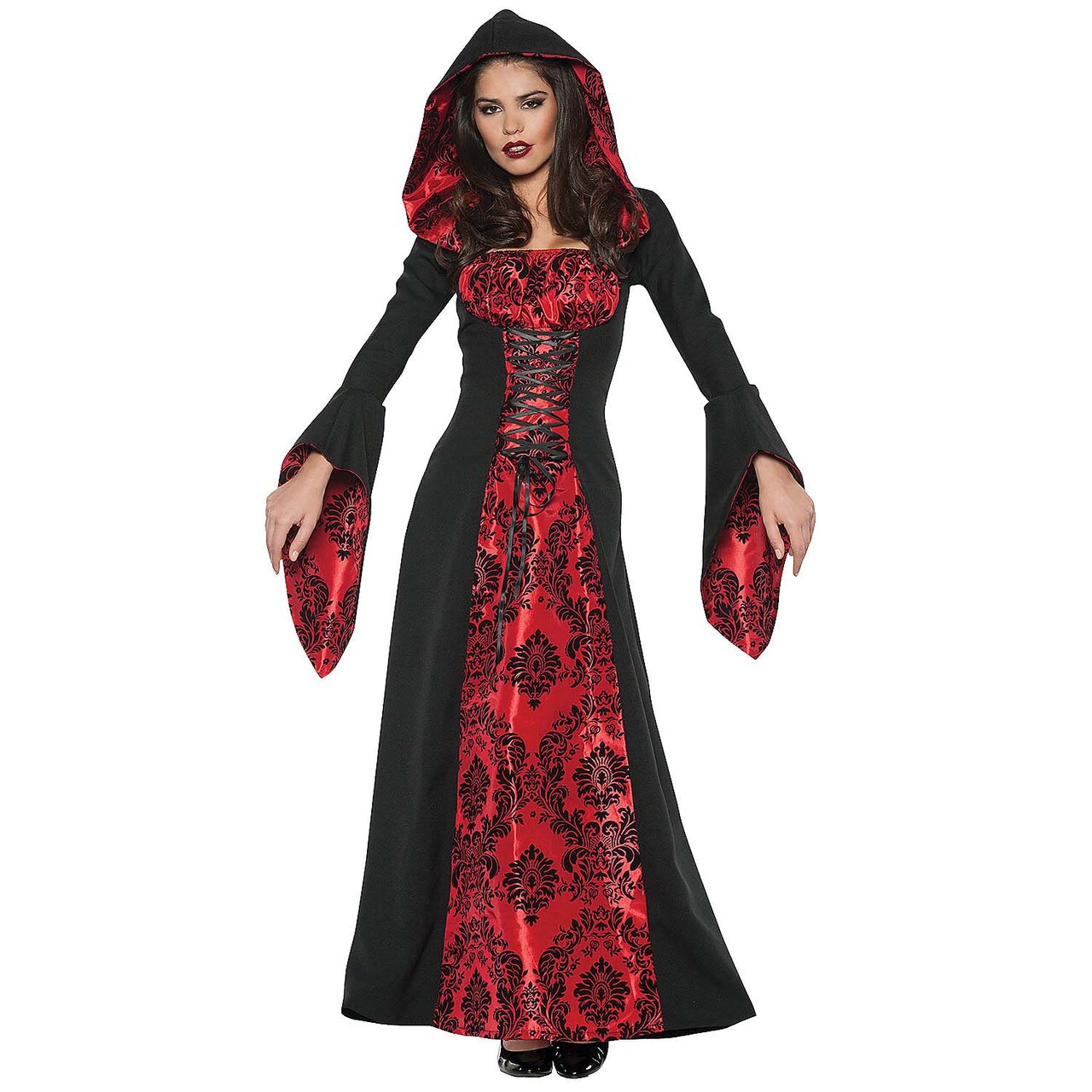 Women's Scarlette Mistress Costume Hooded Red and Black Halloween Dress